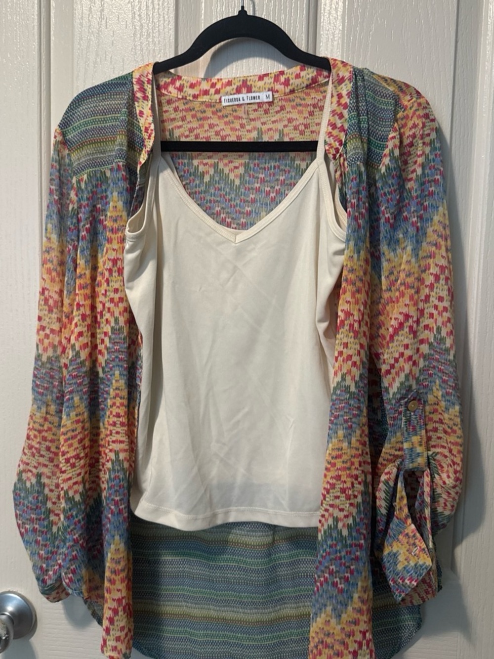 Figueroa & Flower Multicolor Sheer Lightweight Cardigan with Cream Tank